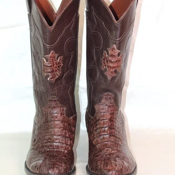 Cowtown Cowboy Boots + Crocodilian-Pattern Leather + Dark Brown + Size 11 - Picture 9 of 12